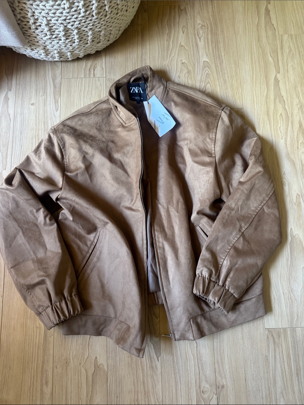 Zara Tan Suede-Feel Bomber Jacket